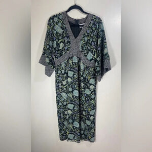 Vintage Eliza J Silk Blend Made in USA Black Green Paisley Floral Dress Size 10